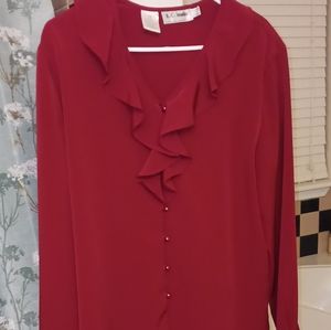 K.C. Studio Women's Red Ruffled Blouse Size 12